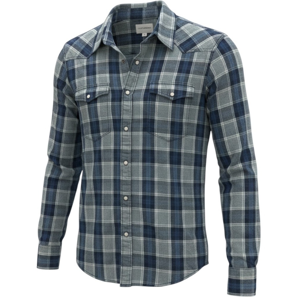Lucky Brand Western Shirt Mens XL Blue New Plaid Pearl Snap Cotton Long Sleeve